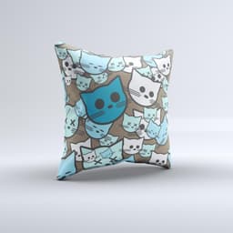 image-Blue and Pink Vector Faced Cats Ink-Fuzed Decorative Throw Pillow