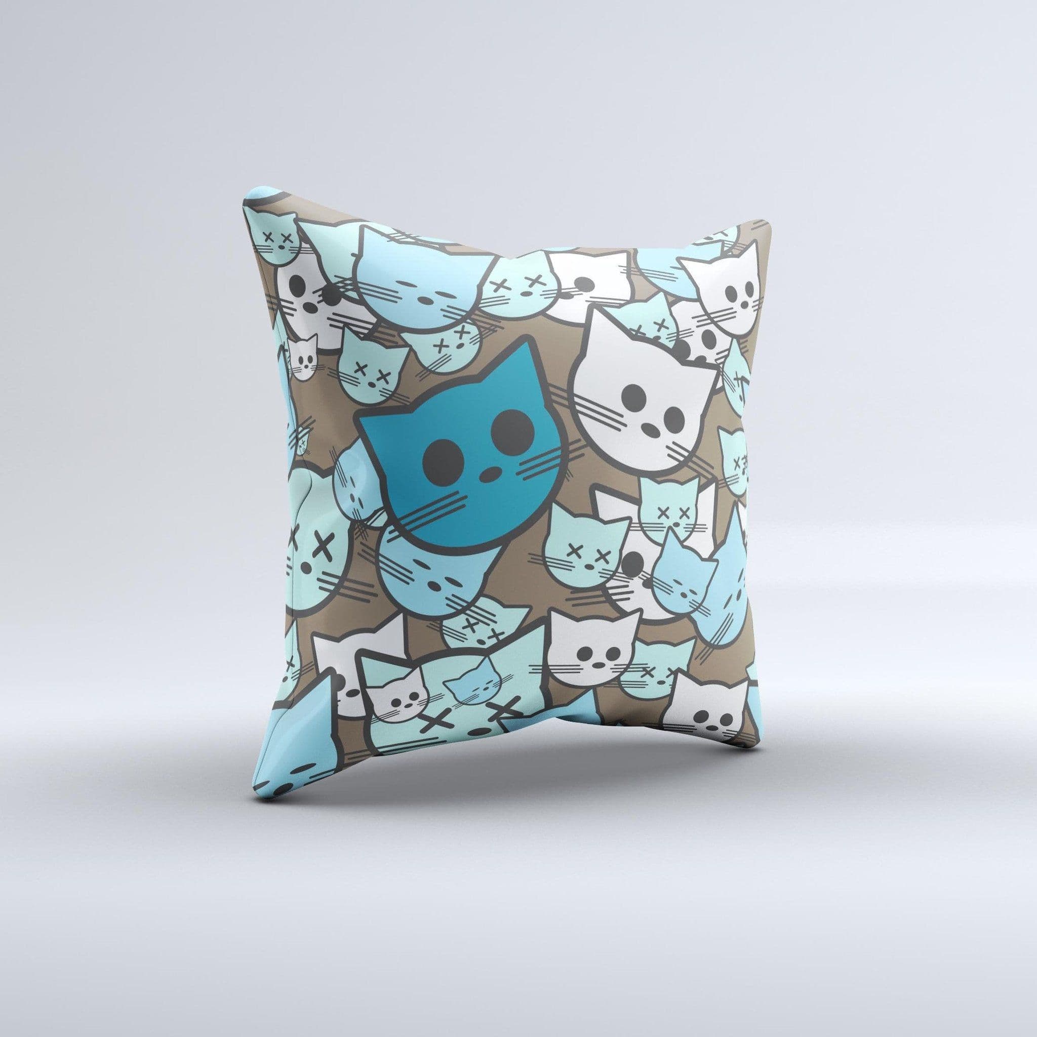 image-Blue and Pink Vector Faced Cats Ink-Fuzed Decorative Throw Pillow