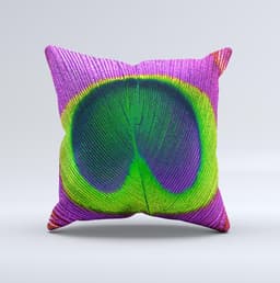 image-Neon Peacock Feather Ink-Fuzed Decorative Throw Pillow