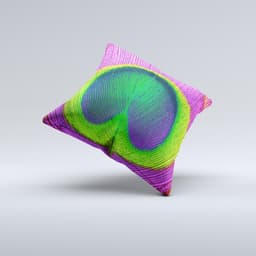 image-Neon Peacock Feather Ink-Fuzed Decorative Throw Pillow