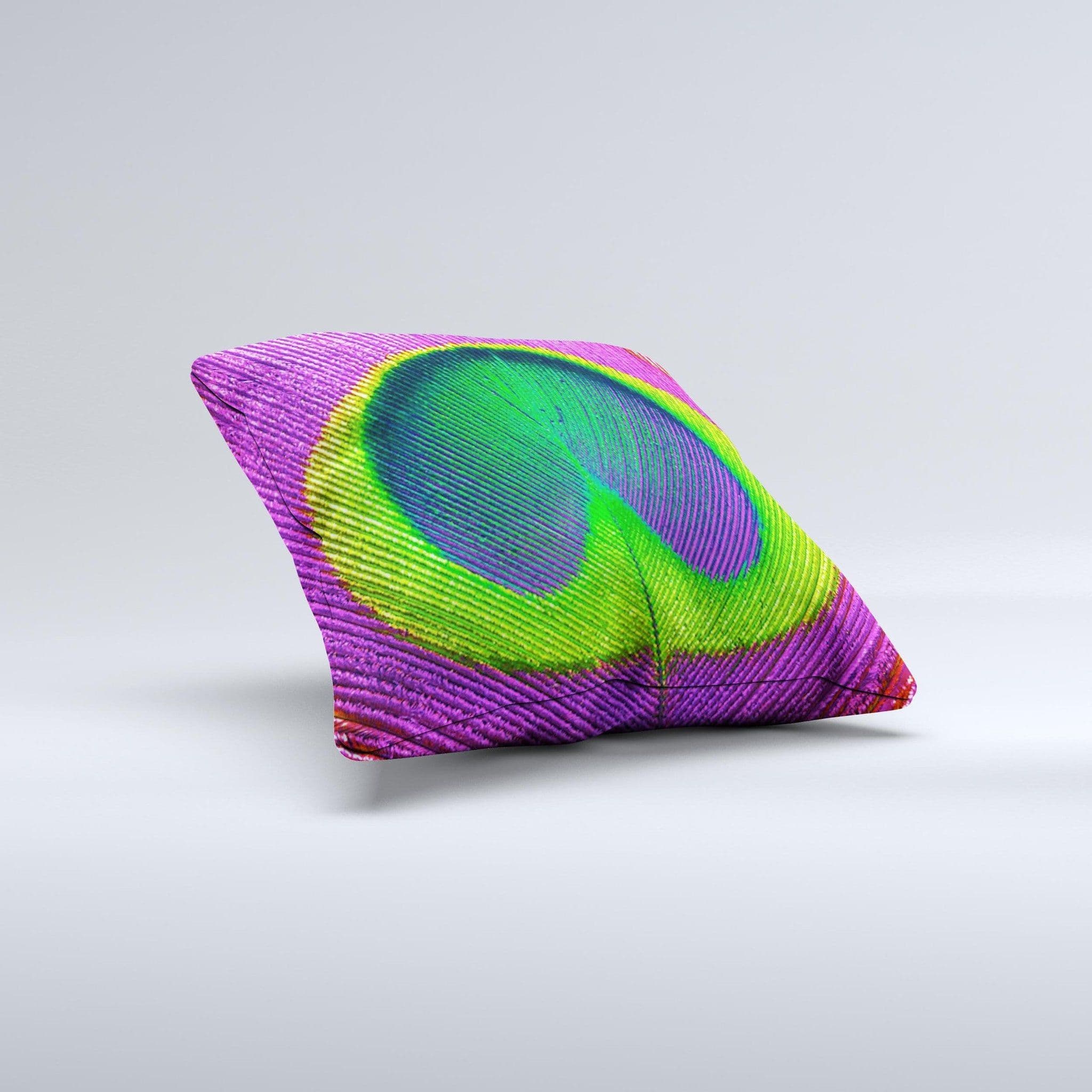 image-Neon Peacock Feather Ink-Fuzed Decorative Throw Pillow