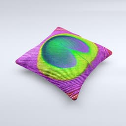 image-Neon Peacock Feather Ink-Fuzed Decorative Throw Pillow