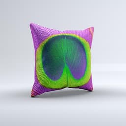 image-Neon Peacock Feather Ink-Fuzed Decorative Throw Pillow