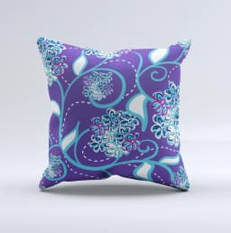 image-Purple & Blue Vector Floral Design Ink-Fuzed Decorative Throw Pillow