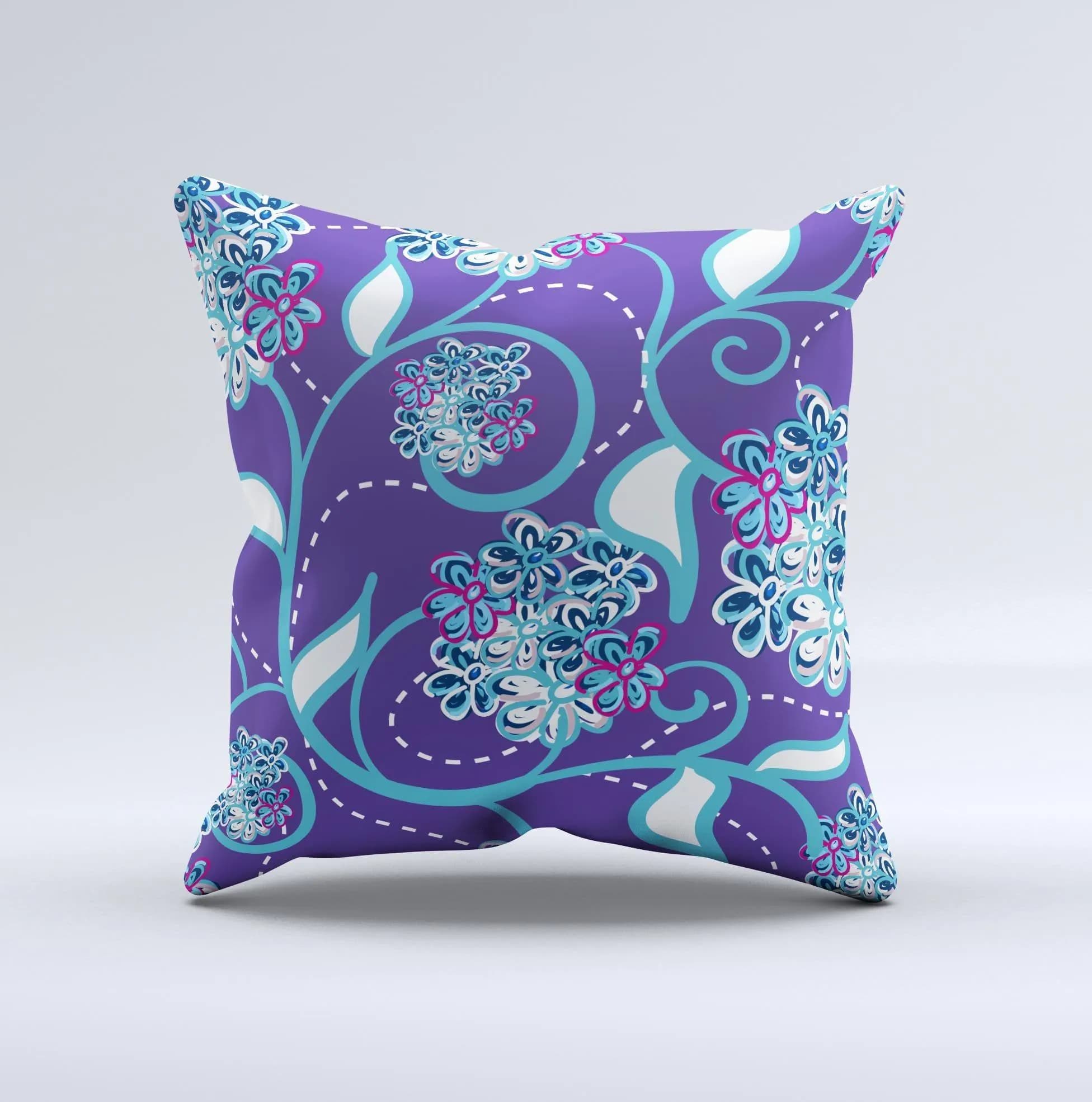 image-Purple & Blue Vector Floral Design Ink-Fuzed Decorative Throw Pillow