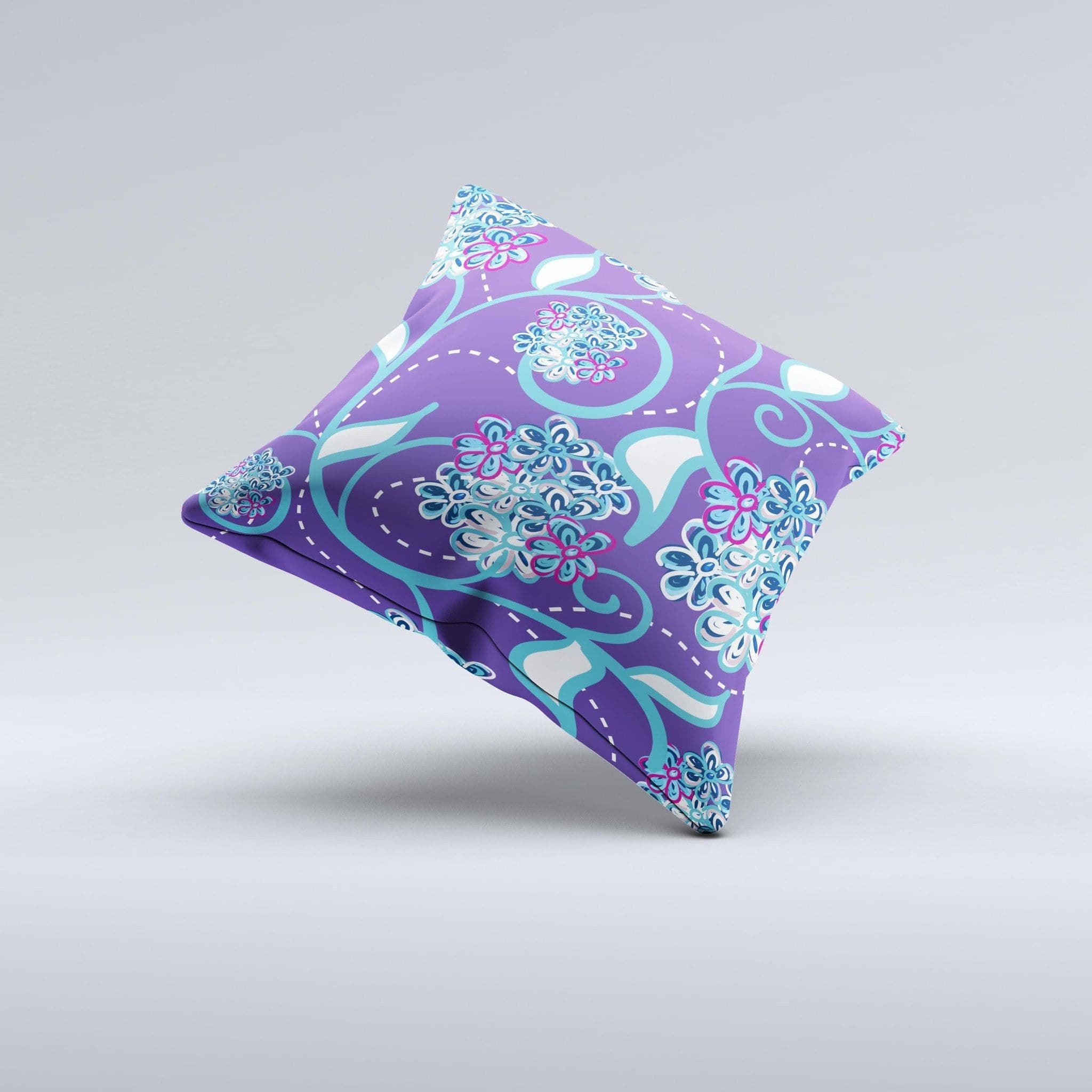 image-Purple & Blue Vector Floral Design Ink-Fuzed Decorative Throw Pillow