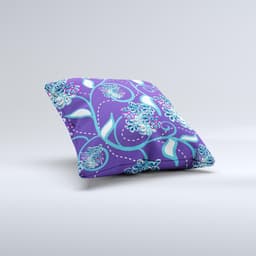 image-Purple & Blue Vector Floral Design Ink-Fuzed Decorative Throw Pillow
