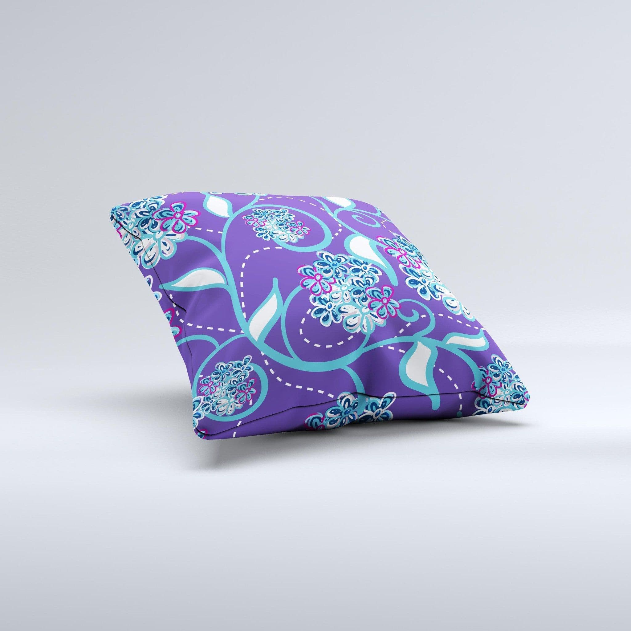 image-Purple & Blue Vector Floral Design Ink-Fuzed Decorative Throw Pillow