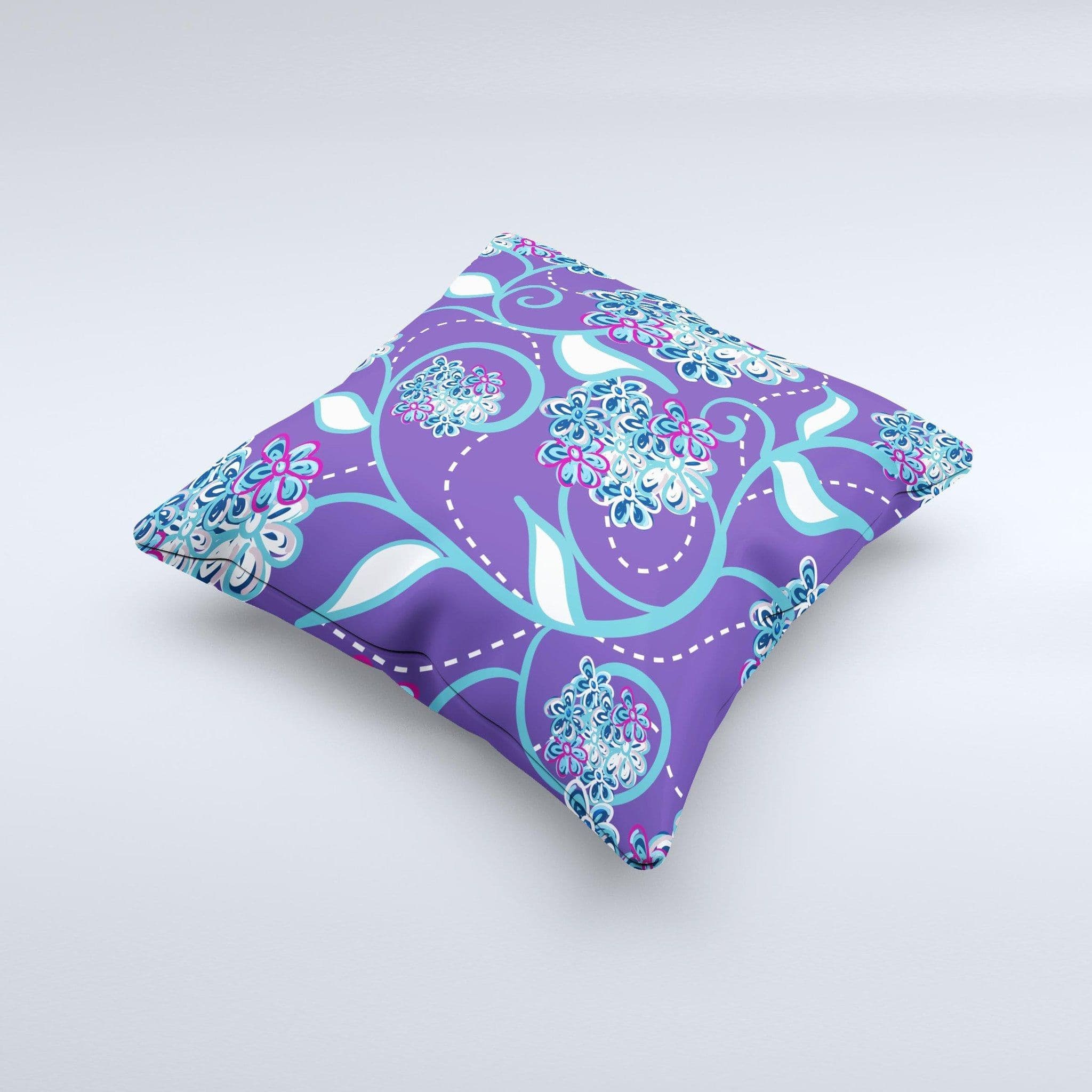 image-Purple & Blue Vector Floral Design Ink-Fuzed Decorative Throw Pillow