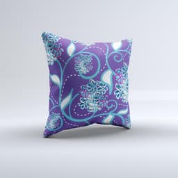 image-Purple & Blue Vector Floral Design Ink-Fuzed Decorative Throw Pillow