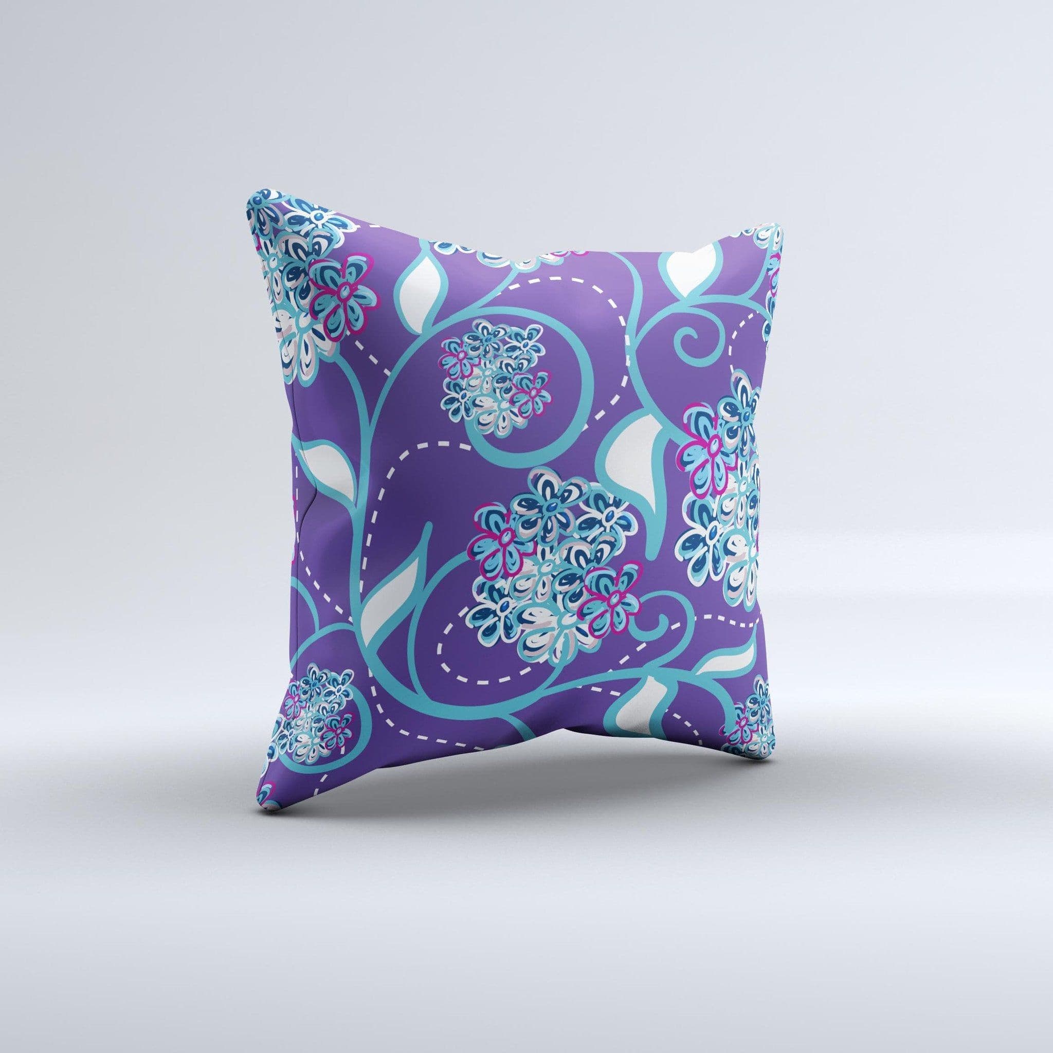 image-Purple & Blue Vector Floral Design Ink-Fuzed Decorative Throw Pillow