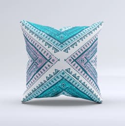 image-The Ethnic Aztec Blue and Pink Point ink-Fuzed Decorative Throw Pillow