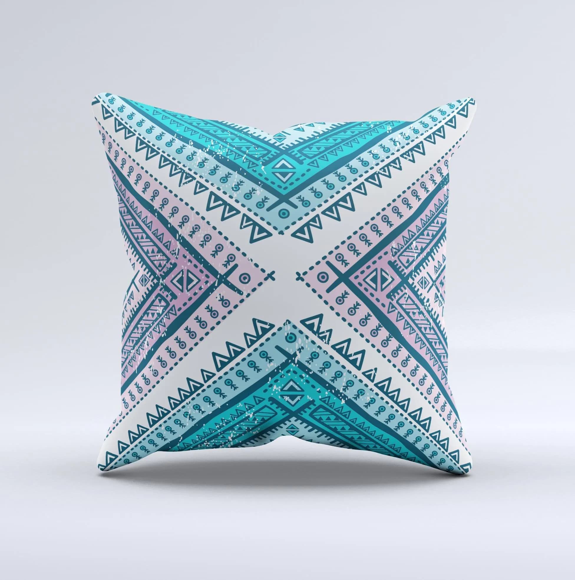 image-The Ethnic Aztec Blue and Pink Point ink-Fuzed Decorative Throw Pillow
