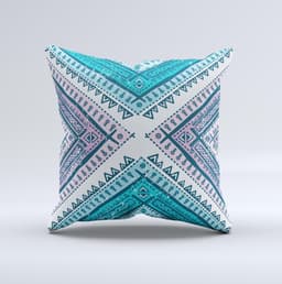 image-The Ethnic Aztec Blue and Pink Point ink-Fuzed Decorative Throw Pillow