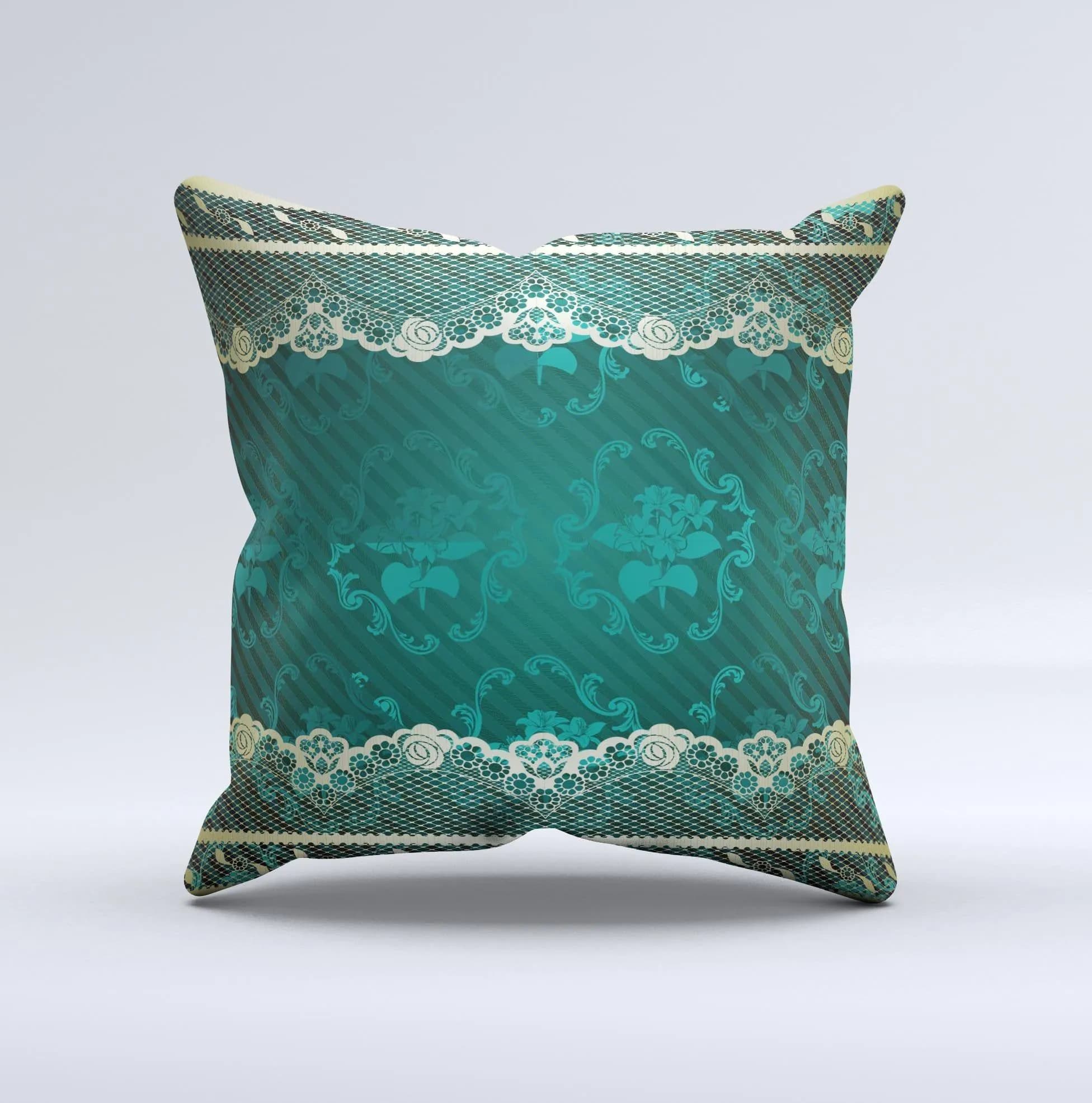 image-Yellow Elegant Lace on Green Ink-Fuzed Decorative Throw Pillow