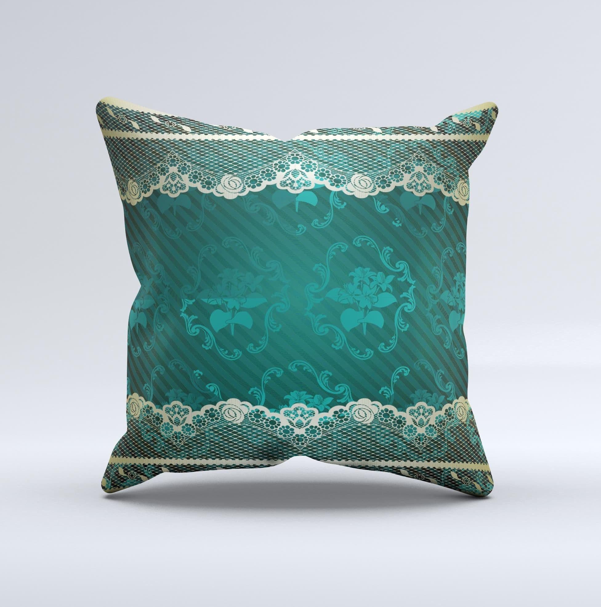 image-Yellow Elegant Lace on Green Ink-Fuzed Decorative Throw Pillow