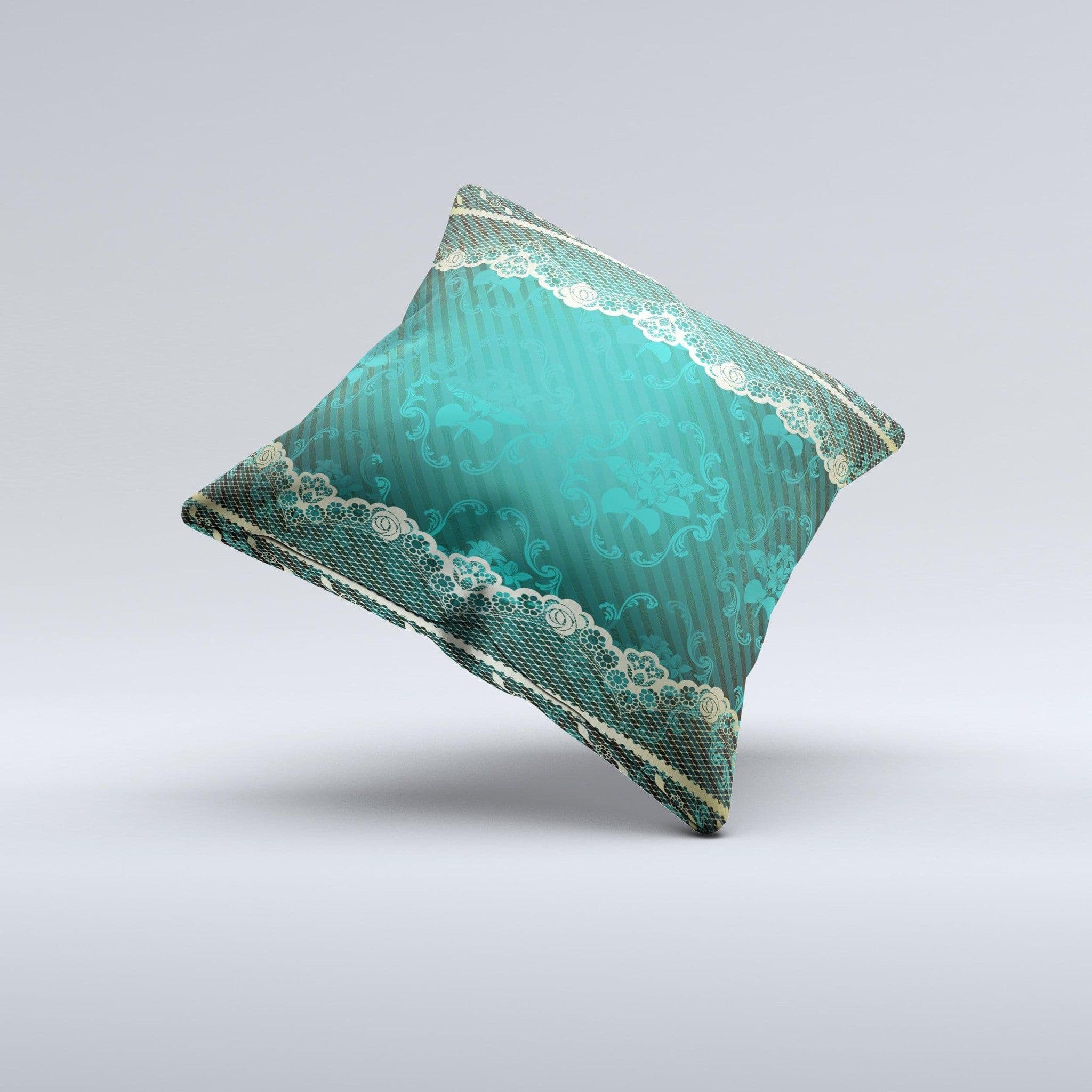 image-Yellow Elegant Lace on Green Ink-Fuzed Decorative Throw Pillow