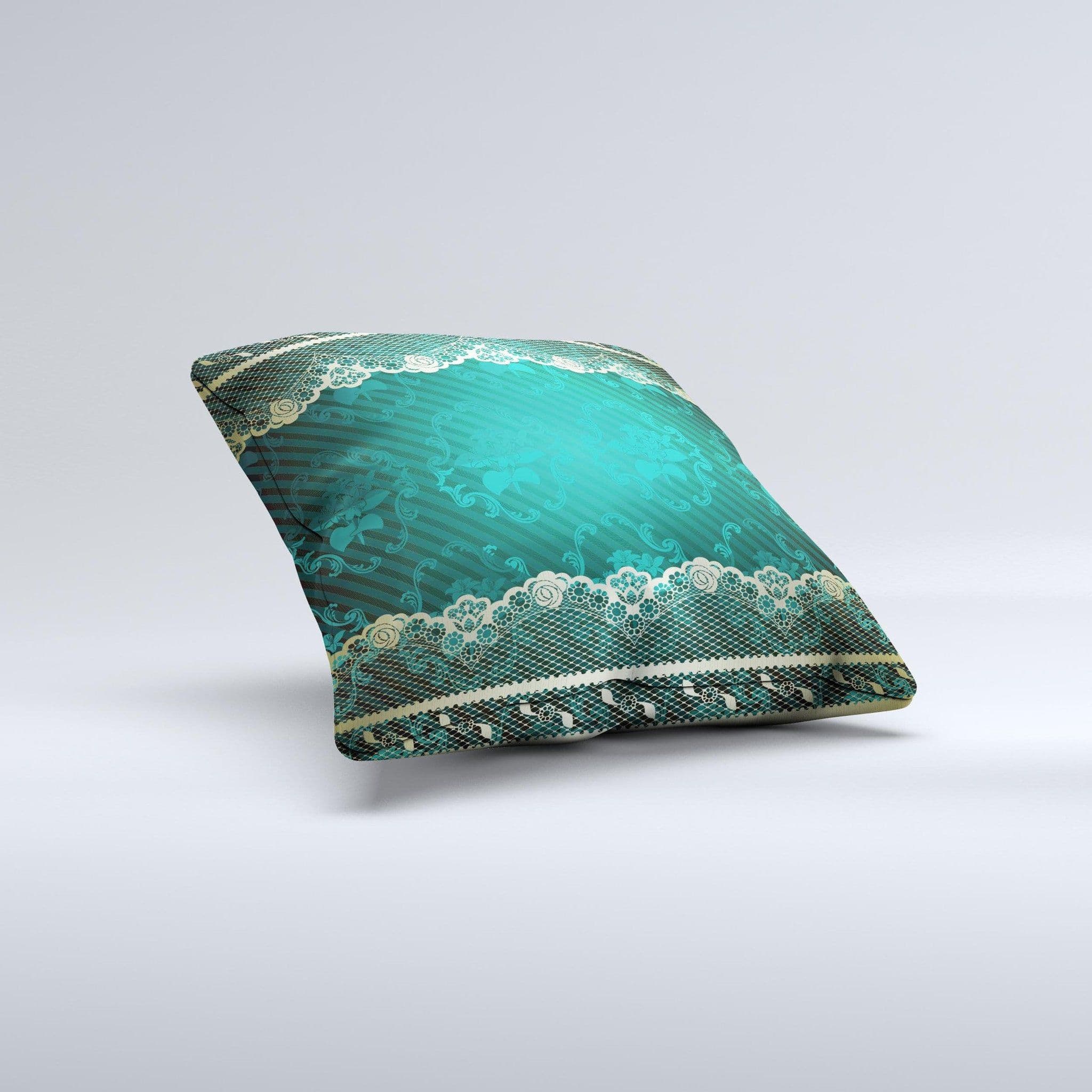 image-Yellow Elegant Lace on Green Ink-Fuzed Decorative Throw Pillow