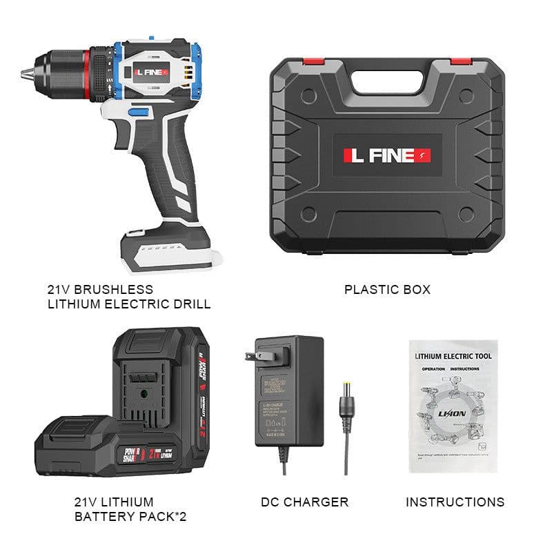 image-Brushless Electric Hand Drill Lithium Electric Drill Multifunctional Electric Screwdriver Electric Drill Set 21 V18v