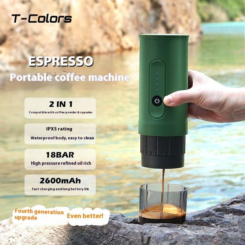image-Portable Outdoor Coffee Machine Handheld Electric Ground Coffee Capsule Travel Car Charger