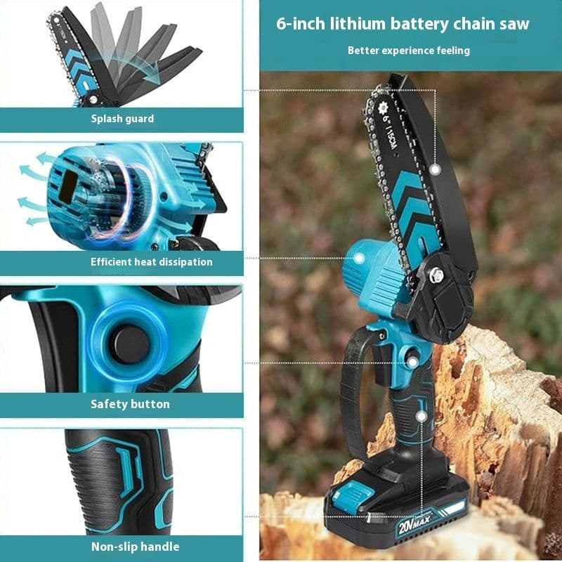 image-6-inch Lithium Chainsaw Wood Cutting Saw Household Rechargeable Mini