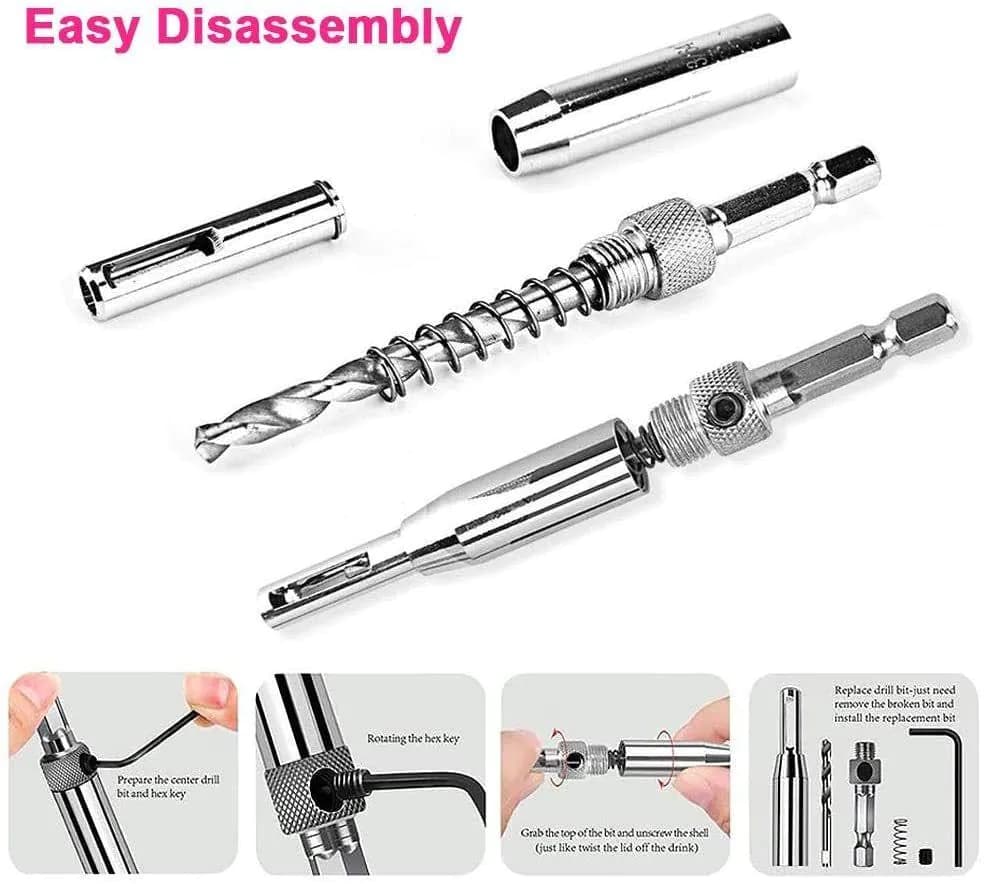 image-Woodworking Hole Puncher Hinge Drill Door and Window Hinge Hinge Hole Opener Set Hexagon Drill Bit Positioning Drill Bit