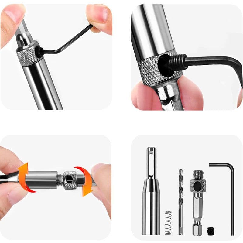 image-Woodworking Hole Puncher Hinge Drill Door and Window Hinge Hinge Hole Opener Set Hexagon Drill Bit Positioning Drill Bit