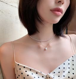 image-Silver Alloy Multi-Layer Necklace with Pearl Pendant