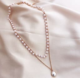 image-Silver Alloy Multi-Layer Necklace with Pearl Pendant