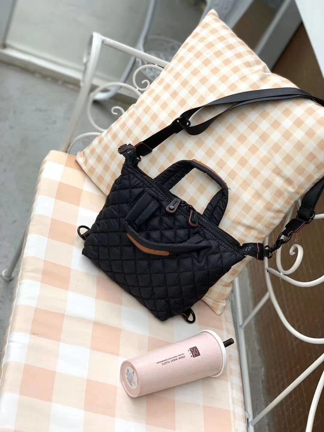 image-Plaid Nylon Messenger Bag Small Shoulder
