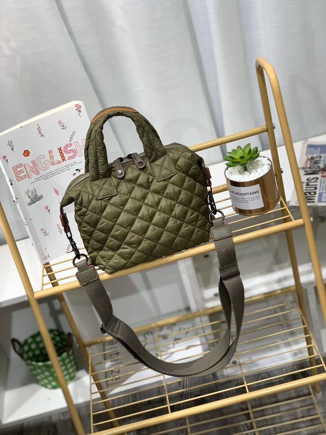 image-Plaid Nylon Messenger Bag Small Shoulder
