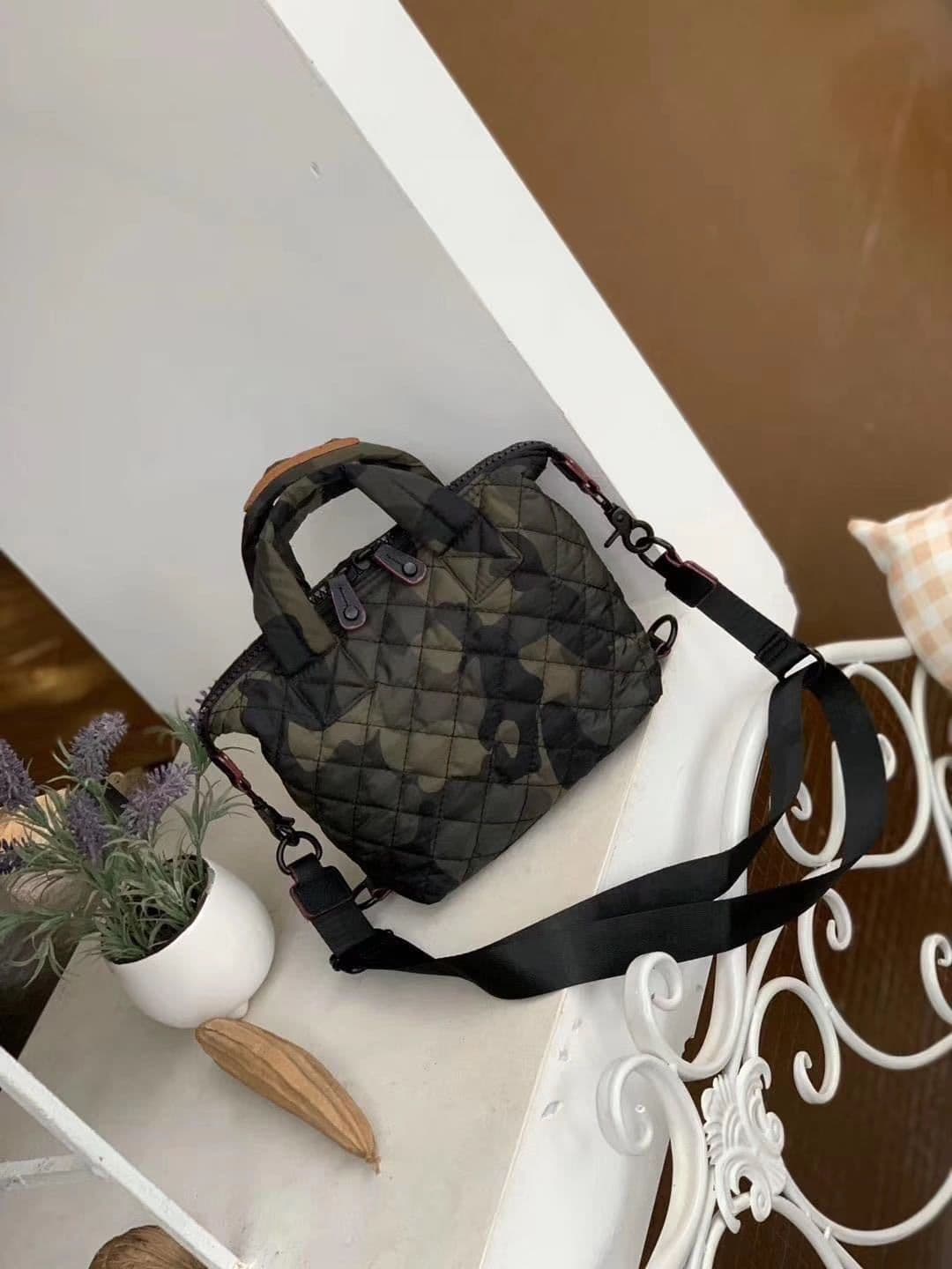 image-Plaid Nylon Messenger Bag Small Shoulder