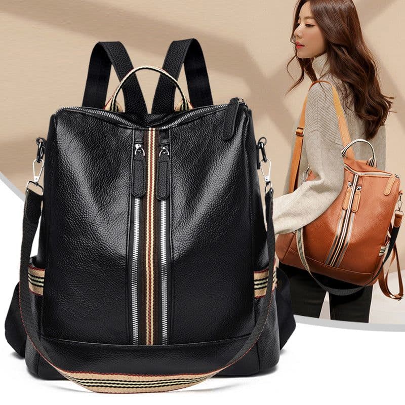 image-Women's PU Backpack Multi-Pocket School Bag