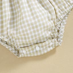 image-White Baby Jumpsuit with Collar, Plaid Khaki, 95% Cotton