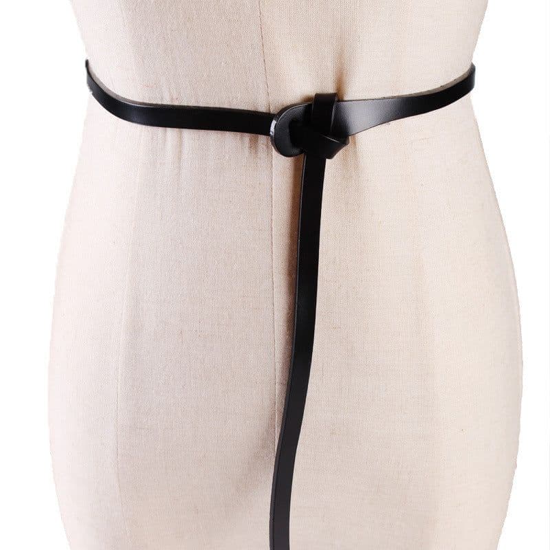 image-Women's Black Cowhide Leather Waist Belt