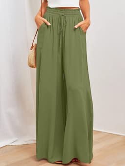 image-Mucheng Women's Wide-Leg Trousers Elastic Waistband