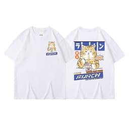 image-Cat Cartoon Print Cotton T-Shirt Men's Loose Short Sleeve
