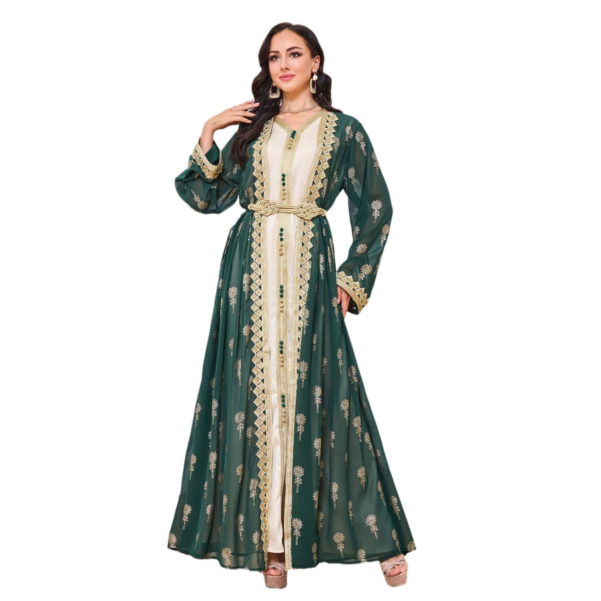 image-MT029 Arab Embroidered Cardigan Vest Two-Piece Dress