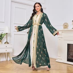 image-MT029 Arab Embroidered Cardigan Vest Two-Piece Dress