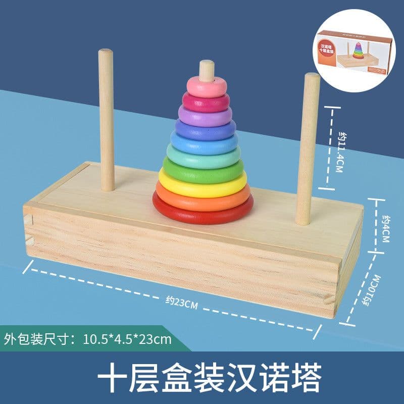 image-Wooden Tower of Hanoi Puzzle - 6 Layer Educational Toy