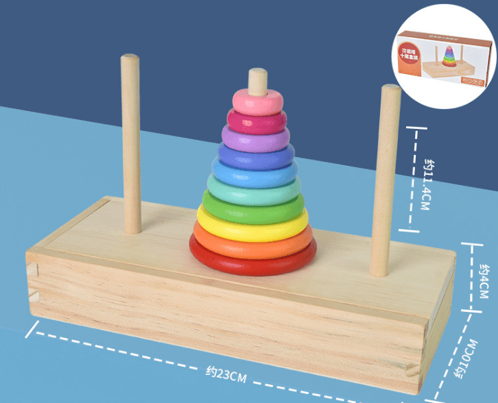 image-Wooden Tower of Hanoi Puzzle - 6 Layer Educational Toy