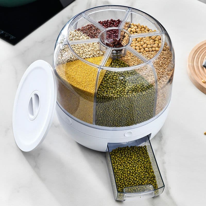 image-Rice Bucket Divided Rotating Grain Storage Box