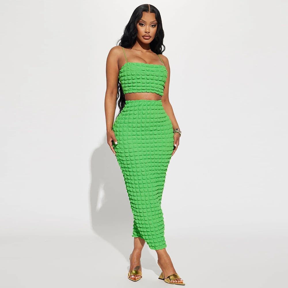 image-Sleeveless Chest-Wrap Slim Fit Long Skirt Suit