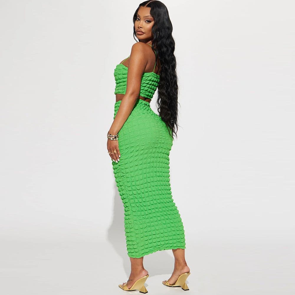 image-Sleeveless Chest-Wrap Slim Fit Long Skirt Suit