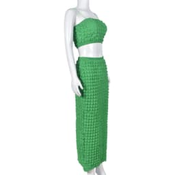 image-Sleeveless Chest-Wrap Slim Fit Long Skirt Suit