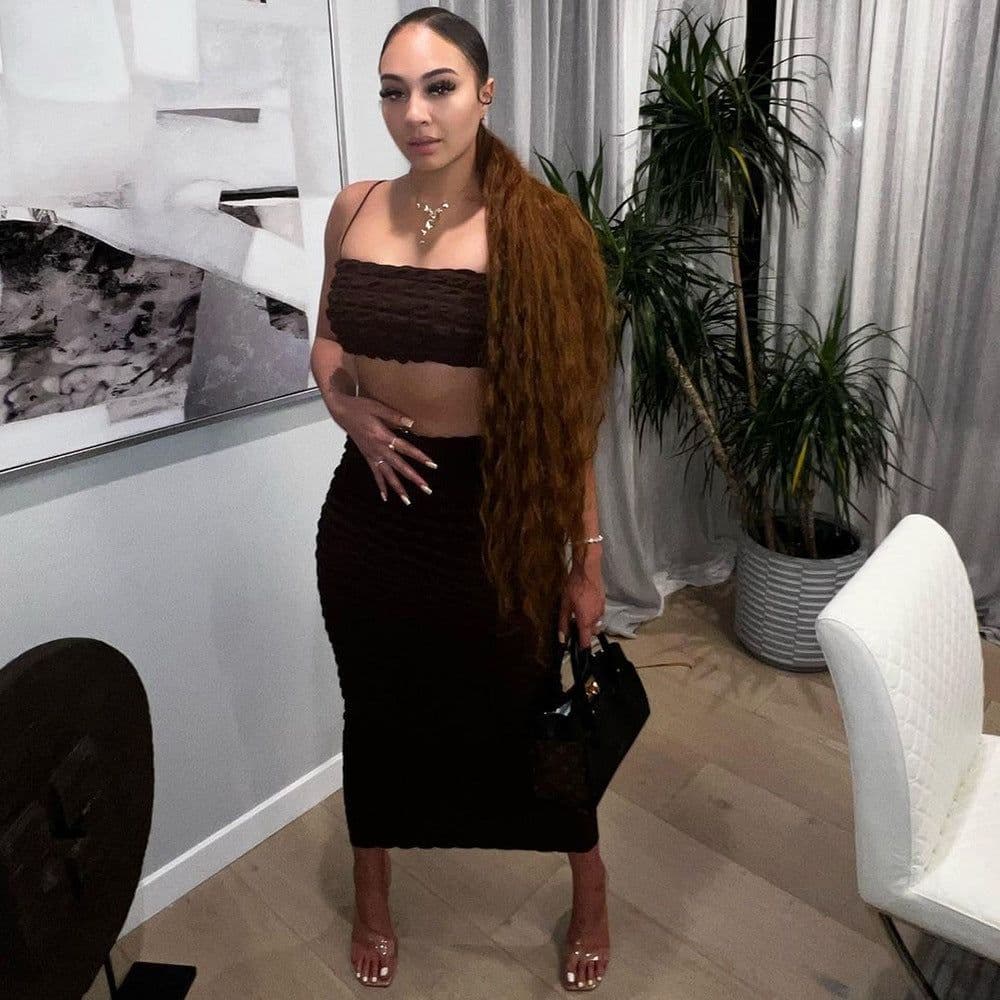 image-Sleeveless Chest-Wrap Slim Fit Long Skirt Suit