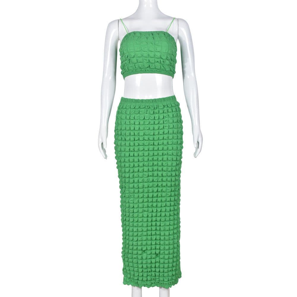 image-Sleeveless Chest-Wrap Slim Fit Long Skirt Suit