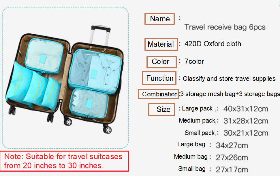 image-MASEAR Oxford Cloth 6-Piece Storage Bag Set