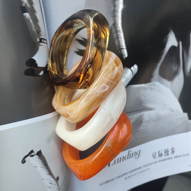image-Acrylic Marble Pattern Bangle Bracelet