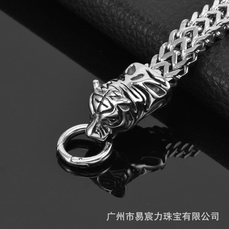 image-Stainless Steel Tiger Head Bracelet